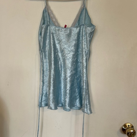 Julie's Closet Y2K Vintage Satin Baby Doll Blue Tie Back Small Made in USA - Picture 2 of 12